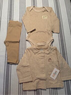Bliss Tan Striped Bodysuit with Matching Cardigan & Pants
